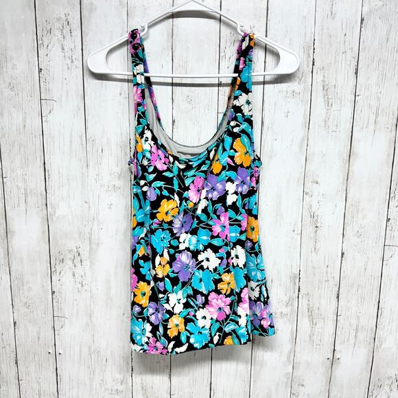 Orvis Other - Orvis Swim Top Women Size 12 Floral Sleeveless Beach Summer Neon Blue Tankini